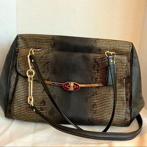 Coach Gold & Black Leather Snakeskin Cross-over Handbag